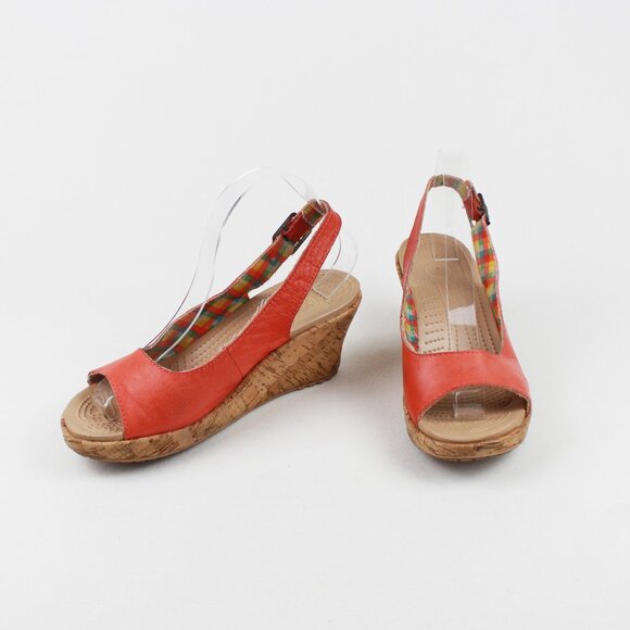 Crocs A-leigh Peach Leather Cork Wedge Sandals - Picture 4 of 15